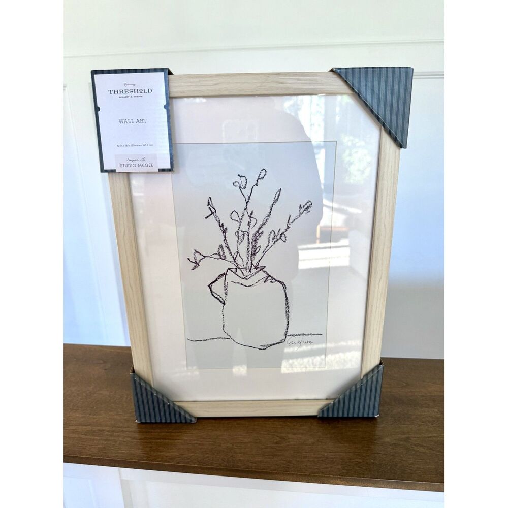 Threshold Studio McGee Framed Wall Art 12x16 Neutral Floral Sketch- NEW